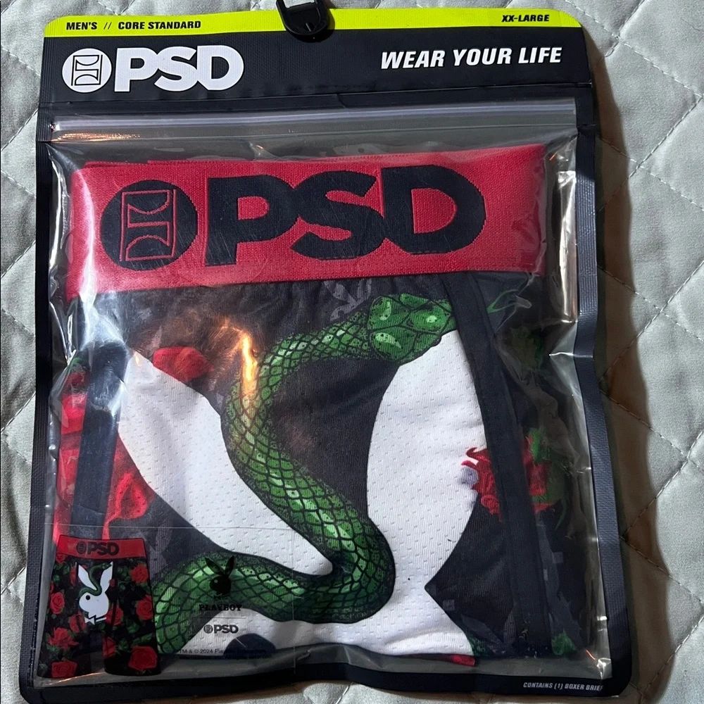 PSD x Playboy slither snake floral design boxer briefs black red size XXL NEW‎